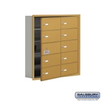 Salsbury Cell Phone Storage Locker - with Front Access Panel - 5 Door High Unit (5 Inch Deep Compartments) - 10 B Doors (9 usable) - Gold - Recessed Mounted - Master Keyed Locks  19155-10GRK