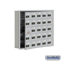 Salsbury Cell Phone Storage Locker - with Front Access Panel - 5 Door High Unit (5 Inch Deep Compartments) - 25 A Doors (24 usable) - Aluminum - Recessed Mounted - Resettable Combination Locks  19155-25ARC