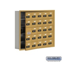 Salsbury Cell Phone Storage Locker - with Front Access Panel - 5 Door High Unit (5 Inch Deep Compartments) - 25 A Doors (24 usable) - Gold - Recessed Mounted - Resettable Combination Locks  19155-25GRC