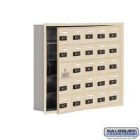 Salsbury Cell Phone Storage Locker - with Front Access Panel - 5 Door High Unit (5 Inch Deep Compartments) - 25 A Doors (24 usable) - Sandstone - Recessed Mounted - Resettable Combination Locks  19155-25SRC