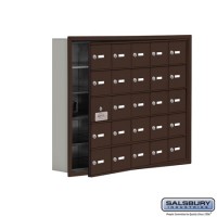 Salsbury Cell Phone Storage Locker - with Front Access Panel - 5 Door High Unit (5 Inch Deep Compartments) - 25 A Doors (24 usable) - Bronze - Recessed Mounted - Master Keyed Locks  19155-25ZRK