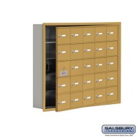 Salsbury Cell Phone Storage Locker - with Front Access Panel - 5 Door High Unit (5 Inch Deep Compartments) - 25 A Doors (24 usable) - Gold - Recessed Mounted - Master Keyed Locks  19155-25GRK