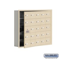 Salsbury Cell Phone Storage Locker - with Front Access Panel - 5 Door High Unit (5 Inch Deep Compartments) - 25 A Doors (24 usable) - Sandstone - Recessed Mounted - Master Keyed Locks  19155-25SRK