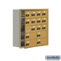 Salsbury Cell Phone Storage Locker - with Front Access Panel - 5 Door High Unit (8 Inch Deep Compartments) - 12 A Doors (11 usable) and 4 B Doors - Gold - Recessed Mounted - Resettable Combination Locks  19158-16GRC