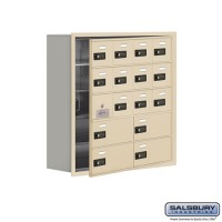 Salsbury Cell Phone Storage Locker - with Front Access Panel - 5 Door High Unit (8 Inch Deep Compartments) - 12 A Doors (11 usable) and 4 B Doors - Sandstone - Recessed Mounted - Resettable Combination Locks  19158-16SRC