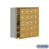 Salsbury Cell Phone Storage Locker - with Front Access Panel - 5 Door High Unit (8 Inch Deep Compartments) - 12 A Doors (11 usable) and 4 B Doors - Gold - Recessed Mounted - Master Keyed Locks  19158-16GRK