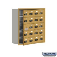 Salsbury Cell Phone Storage Locker - with Front Access Panel - 5 Door High Unit (8 Inch Deep Compartments) - 20 A Doors (19 usable) - Gold - Recessed Mounted - Resettable Combination Locks  19158-20GRC