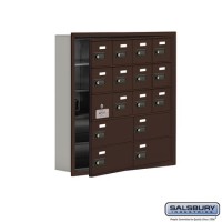 Salsbury Cell Phone Storage Locker - with Front Access Panel - 5 Door High Unit (5 Inch Deep Compartments) - 12 A Doors (11 usable) and 4 B Doors - Bronze - Recessed Mounted - Resettable Combination Locks  19155-16ZRC