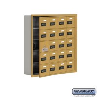 Salsbury Cell Phone Storage Locker - with Front Access Panel - 5 Door High Unit (5 Inch Deep Compartments) - 20 A Doors (19 usable) - Gold - Recessed Mounted - Resettable Combination Locks  19155-20GRC