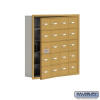 Salsbury Cell Phone Storage Locker - with Front Access Panel - 5 Door High Unit (5 Inch Deep Compartments) - 20 A Doors (19 usable) - Gold - Recessed Mounted - Master Keyed Locks  19155-20GRK
