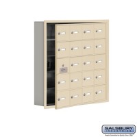 Salsbury Cell Phone Storage Locker - with Front Access Panel - 5 Door High Unit (5 Inch Deep Compartments) - 20 A Doors (19 usable) - Sandstone - Recessed Mounted - Master Keyed Locks  19155-20SRK