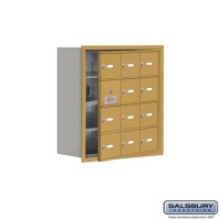 Salsbury Cell Phone Storage Locker - with Front Access Panel - 4 Door High Unit (8 Inch Deep Compartments) - 12 A Doors (11 usable) - Gold - Recessed Mounted - Master Keyed Locks  19148-12GRK