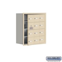 Salsbury Cell Phone Storage Locker - with Front Access Panel - 4 Door High Unit (8 Inch Deep Compartments) - 12 A Doors (11 usable) - Sandstone - Recessed Mounted - Master Keyed Locks  19148-12SRK