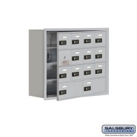 Salsbury Cell Phone Storage Locker - with Front Access Panel - 4 Door High Unit (8 Inch Deep Compartments) - 12 A Doors (11 usable) and 2 B Doors - Aluminum - Recessed Mounted - Resettable Combination Locks  19148-14ARC