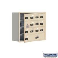 Salsbury Cell Phone Storage Locker - with Front Access Panel - 4 Door High Unit (8 Inch Deep Compartments) - 12 A Doors (11 usable) and 2 B Doors - Sandstone - Recessed Mounted - Resettable Combination Locks  19148-14SRC