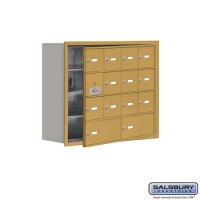 Salsbury Cell Phone Storage Locker - with Front Access Panel - 4 Door High Unit (8 Inch Deep Compartments) - 12 A Doors (11 usable) and 2 B Doors - Gold - Recessed Mounted - Master Keyed Locks  19148-14GRK