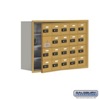 Salsbury Cell Phone Storage Locker - with Front Access Panel - 4 Door High Unit (8 Inch Deep Compartments) - 20 A Doors (19 usable) - Gold - Recessed Mounted - Resettable Combination Locks  19148-20GRC