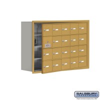 Salsbury Cell Phone Storage Locker - with Front Access Panel - 4 Door High Unit (8 Inch Deep Compartments) - 20 A Doors (19 usable) - Gold - Recessed Mounted - Master Keyed Locks  19148-20GRK
