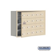Salsbury Cell Phone Storage Locker - with Front Access Panel - 4 Door High Unit (8 Inch Deep Compartments) - 20 A Doors (19 usable) - Sandstone - Recessed Mounted - Master Keyed Locks  19148-20SRK