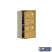 Salsbury Cell Phone Storage Locker - with Front Access Panel - 4 Door High Unit (5 Inch Deep Compartments) - 6 A Doors (5 usable) and 1 B Door - Gold - Recessed Mounted - Master Keyed Locks  19145-07GRK