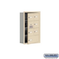 Salsbury Cell Phone Storage Locker - with Front Access Panel - 4 Door High Unit (5 Inch Deep Compartments) - 6 A Doors (5 usable) and 1 B Door - Sandstone - Recessed Mounted - Master Keyed Locks  19145-07SRK