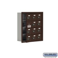 Salsbury Cell Phone Storage Locker - with Front Access Panel - 4 Door High Unit (5 Inch Deep Compartments) - 12 A Doors (11 usable) - Bronze - Recessed Mounted - Resettable Combination Locks  19145-12ZRC