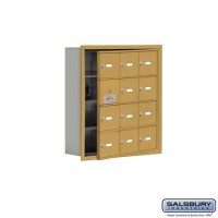 Salsbury Cell Phone Storage Locker - with Front Access Panel - 4 Door High Unit (5 Inch Deep Compartments) - 12 A Doors (11 usable) - Gold - Recessed Mounted - Master Keyed Locks  19145-12GRK