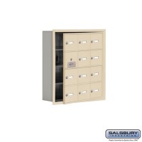 Salsbury Cell Phone Storage Locker - with Front Access Panel - 4 Door High Unit (5 Inch Deep Compartments) - 12 A Doors (11 usable) - Sandstone - Recessed Mounted - Master Keyed Locks  19145-12SRK