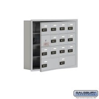 Salsbury Cell Phone Storage Locker - with Front Access Panel - 4 Door High Unit (5 Inch Deep Compartments) - 12 A Doors (11 usable) and 2 B Doors - Aluminum - Recessed Mounted - Resettable Combination Locks  19145-14ARC