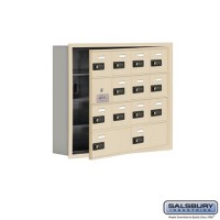 Salsbury Cell Phone Storage Locker - with Front Access Panel - 4 Door High Unit (5 Inch Deep Compartments) - 12 A Doors (11 usable) and 2 B Doors - Sandstone - Recessed Mounted - Resettable Combination Locks  19145-14SRC