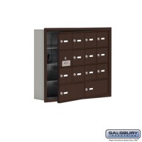 Salsbury Cell Phone Storage Locker - with Front Access Panel - 4 Door High Unit (5 Inch Deep Compartments) - 12 A Doors (11 usable) and 2 B Doors - Bronze - Recessed Mounted - Master Keyed Locks  19145-14ZRK