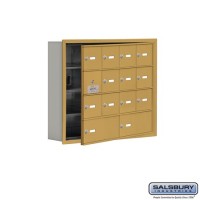 Salsbury Cell Phone Storage Locker - with Front Access Panel - 4 Door High Unit (5 Inch Deep Compartments) - 12 A Doors (11 usable) and 2 B Doors - Gold - Recessed Mounted - Master Keyed Locks  19145-14GRK