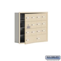 Salsbury Cell Phone Storage Locker - with Front Access Panel - 4 Door High Unit (5 Inch Deep Compartments) - 12 A Doors (11 usable) and 2 B Doors - Sandstone - Recessed Mounted - Master Keyed Locks  19145-14SRK