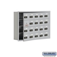 Salsbury Cell Phone Storage Locker - with Front Access Panel - 4 Door High Unit (5 Inch Deep Compartments) - 20 A Doors (19 usable) - Aluminum - Recessed Mounted - Resettable Combination Locks  19145-20ARC