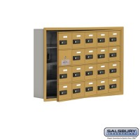 Salsbury Cell Phone Storage Locker - with Front Access Panel - 4 Door High Unit (5 Inch Deep Compartments) - 20 A Doors (19 usable) - Gold - Recessed Mounted - Resettable Combination Locks  19145-20GRC