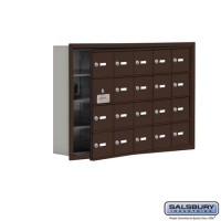 Salsbury Cell Phone Storage Locker - with Front Access Panel - 4 Door High Unit (5 Inch Deep Compartments) - 20 A Doors (19 usable) - Bronze - Recessed Mounted - Master Keyed Locks  19145-20ZRK