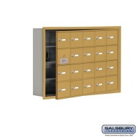 Salsbury Cell Phone Storage Locker - with Front Access Panel - 4 Door High Unit (5 Inch Deep Compartments) - 20 A Doors (19 usable) - Gold - Recessed Mounted - Master Keyed Locks  19145-20GRK