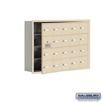 Salsbury Cell Phone Storage Locker - with Front Access Panel - 4 Door High Unit (5 Inch Deep Compartments) - 20 A Doors (19 usable) - Sandstone - Recessed Mounted - Master Keyed Locks  19145-20SRK