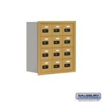Salsbury Cell Phone Storage Locker - 4 Door High Unit (8 Inch Deep Compartments) - 12 A Doors - Gold - Recessed Mounted - Resettable Combination Locks  19048-12GRC