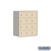 Salsbury Cell Phone Storage Locker - 4 Door High Unit (8 Inch Deep Compartments) - 12 A Doors - Sandstone - Recessed Mounted - Master Keyed Locks  19048-12SRK