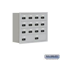 Salsbury Cell Phone Storage Locker - 4 Door High Unit (8 Inch Deep Compartments) - 12 A Doors and 2 B Doors - Aluminum - Recessed Mounted - Resettable Combination Locks  19048-14ARC
