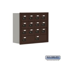 Salsbury Cell Phone Storage Locker - 4 Door High Unit (8 Inch Deep Compartments) - 12 A Doors and 2 B Doors - Bronze - Recessed Mounted - Resettable Combination Locks  19048-14ZRC