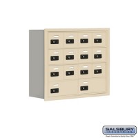 Salsbury Cell Phone Storage Locker - 4 Door High Unit (8 Inch Deep Compartments) - 12 A Doors and 2 B Doors - Sandstone - Recessed Mounted - Resettable Combination Locks  19048-14SRC