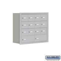 Salsbury Cell Phone Storage Locker - 4 Door High Unit (8 Inch Deep Compartments) - 12 A Doors and 2 B Doors - Aluminum - Recessed Mounted - Master Keyed Locks  19048-14ARK
