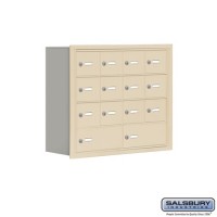 Salsbury Cell Phone Storage Locker - 4 Door High Unit (8 Inch Deep Compartments) - 12 A Doors and 2 B Doors - Sandstone - Recessed Mounted - Master Keyed Locks  19048-14SRK