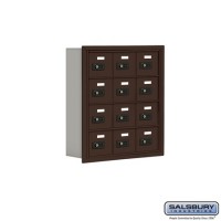 Salsbury Cell Phone Storage Locker - 4 Door High Unit (5 Inch Deep Compartments) - 12 A Doors - Bronze - Recessed Mounted - Resettable Combination Locks  19045-12ZRC