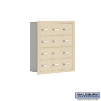 Salsbury Cell Phone Storage Locker - 4 Door High Unit (5 Inch Deep Compartments) - 12 A Doors - Sandstone - Recessed Mounted - Master Keyed Locks  19045-12SRK
