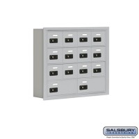 Salsbury Cell Phone Storage Locker - 4 Door High Unit (5 Inch Deep Compartments) - 12 A Doors and 2 B Doors - Aluminum - Recessed Mounted - Resettable Combination Locks  19045-14ARC