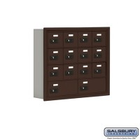 Salsbury Cell Phone Storage Locker - 4 Door High Unit (5 Inch Deep Compartments) - 12 A Doors and 2 B Doors - Bronze - Recessed Mounted - Resettable Combination Locks  19045-14ZRC