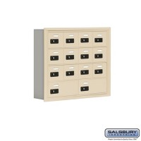 Salsbury Cell Phone Storage Locker - 4 Door High Unit (5 Inch Deep Compartments) - 12 A Doors and 2 B Doors - Sandstone - Recessed Mounted - Resettable Combination Locks  19045-14SRC
